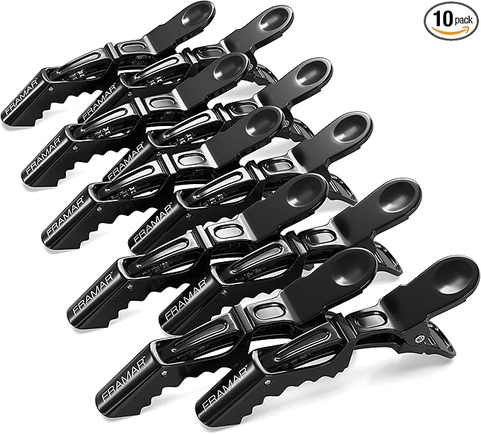 FRAMAR Black Crocodile Clips Hair – Sectioning Hair Clips For Styling, Hairdressing Clips, Black Hair Clip, Hairclips, Strong Grip Without Slipping – 4 Pack