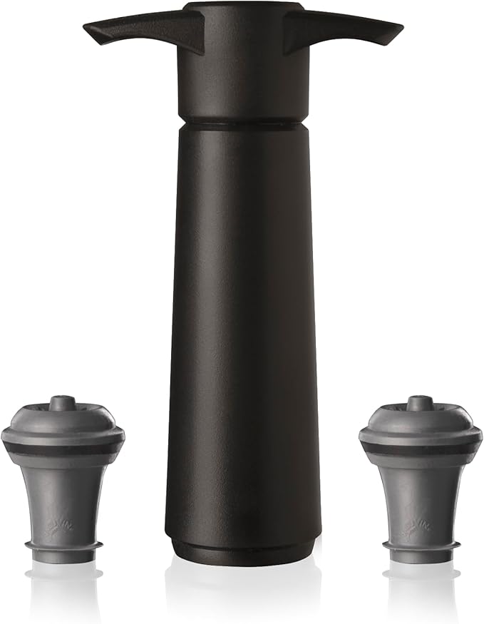 Vacu Vin Wine Saver Original with 2 Vacuum Bottle Stoppers – Black Wine Preserver Pump for red and White Wine – Manual Air Remover System – Airtight Seal – Keep Wine Fresh Longer