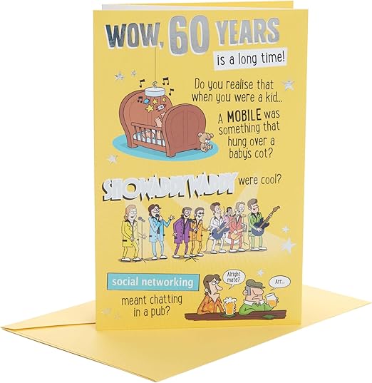 UK Greetings 60th Birthday Card for Him/Friend - Humorous Design, Multi, 149mm x 229mm