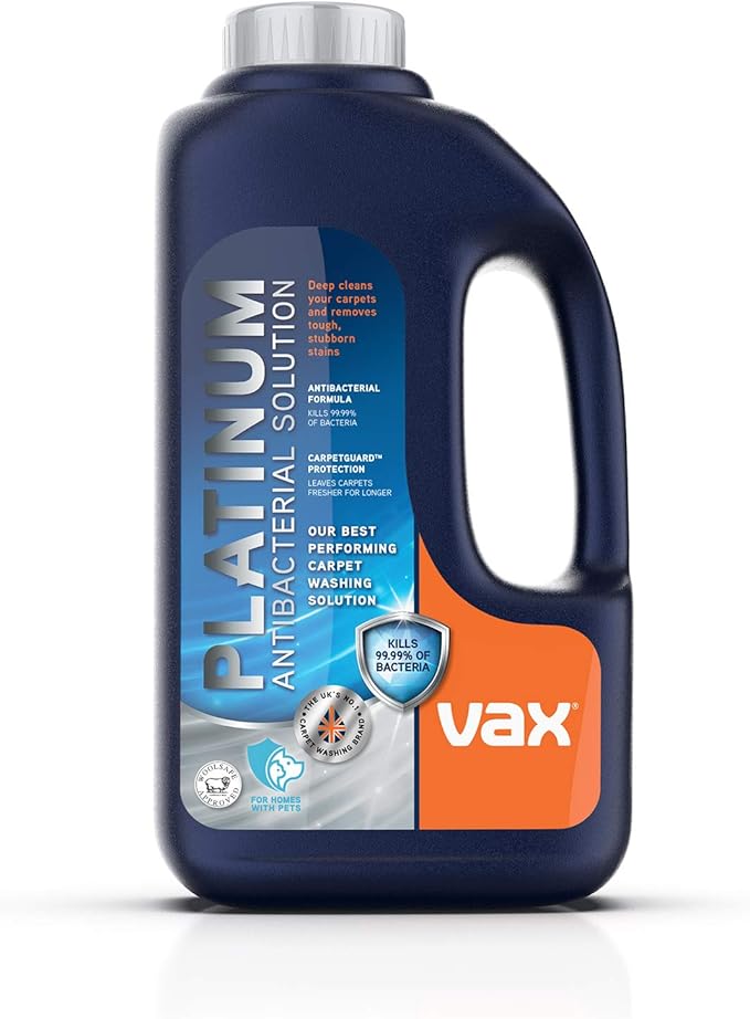Vax Platinum Antibacterial 1.5L Carpet Cleaner Solution, Stain Remover Shampoo, Citrus Burst Scent, Removes 99.9 percent of bacteria, Neutralises Pet Odours, 1-9-142404, Blue