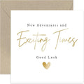 Old English Co. Modern Congratulations New Job Card - Moving Leaving Farewell Card for Him Her - 'Exciting Times New Adventures' Good Luck Card for Men and Women | Blank Inside Envelope
