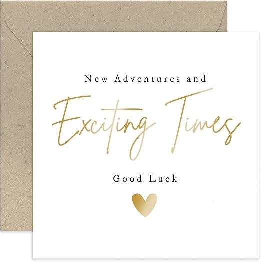 Old English Co. Modern Congratulations New Job Card - Moving Leaving Farewell Card for Him Her - 'Exciting Times New Adventures' Good Luck Card for Men and Women | Blank Inside Envelope