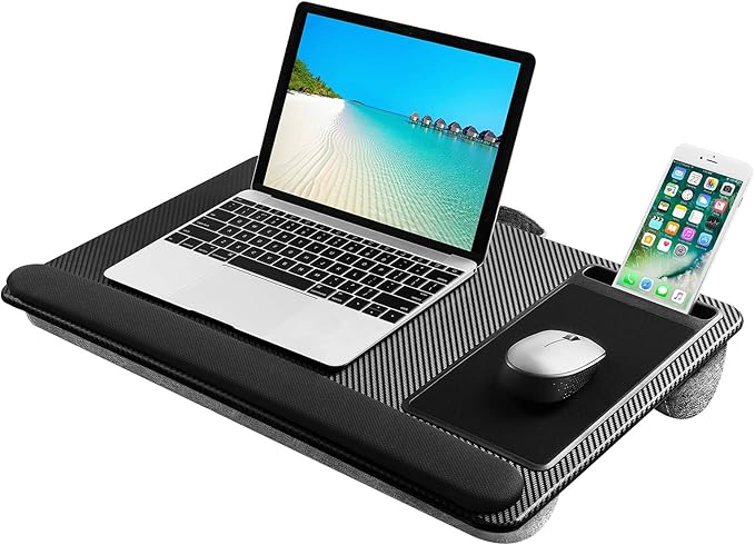 Laptop Bed Tray with Cushion, Mouse Pad and Built-in Wrist Rest for Up to 17" Laptops with Mobile Phone Holder