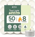 Zuvo 8-Hour Unscented Tea Light Candles (50-Pack) - Long-Lasting with Cotton Wicks, Clean Burning, 3.8 x 2.3 cm, White
