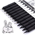 TWOHANDS Art Pens Fineliner, Ink Set of 12 Technical Drawing Pigment Pen, Markers, Fine Point, Black, Waterproof, for Art Watercolor, Sketching, Anime, Manga, 902188