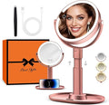 B Beauty Planet Makeup Mirror with Lights, Lighted Magnifying Mirror 30X with 3 Lighting and Adjustable Brightness, 2-Sided Height Adjustable Vanity Mirror for Bathroom, Present for Women Rose Gold