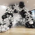 231Pcs Black and Gold Balloon Arch Kit with Foil Star Balloons, Birthday, New Years Eve Party Decorations, Confetti Latex Balloons for Graduation - Black and Silvery Balloon Arch Kit (Black Silver)
