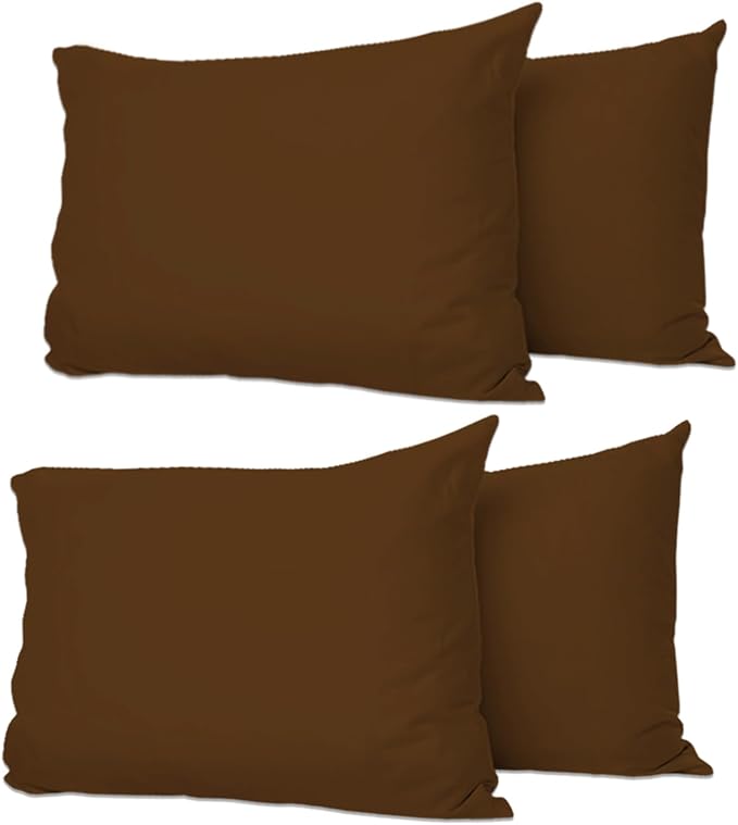 Pillow Cases 4 Pack Brown, Soft & Breathable 100% Brushed Microfiber Pillowcase. Anti-Allergic & Machine Washable with Secure Envelope Closure, Multicolor, UK Size 50 × 75 cm