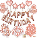 AIBEE 56pcs Party Decorations, Rose Gold Happy Birthday Balloons Banner, Fringe Curtain Foil Tablecloth Heart Star Foil Confetti Balloons