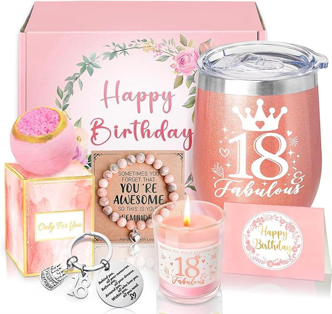 18th Birthday Gifts for Girls, Happy 18th Birthday Basket Gifts Box for Best Friends Female Neice Daughter Sister Her Girlfriend Classmate Bestie Stuff for Girls