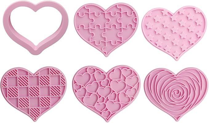 6 Pcs Pink Heart Cookie Cutter Set,Stainless Steel Love Heart Shaped Cookie Cutter,Baking Mould Cookie Cutters for Biscuit Pastry Baking Fondant Sandwich Cake Decorations Valentines Day Present/Gifts