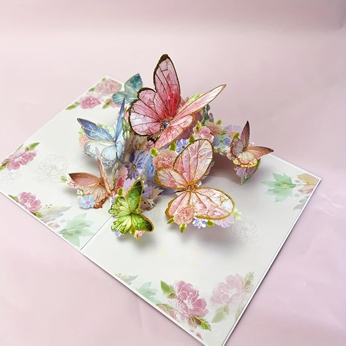 Gold Foil 3D Pop-Up Greeting Card, Elegant Thank You or Birthday Card with Envelope for Her