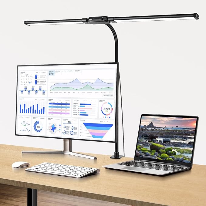 Desk lamp with Clamp, Super Wide & Bright, 5 Color Modes X 10 Brightness Levels, 960LM(160 Pcs Lamp Beads), 12W Computer Monitor Flexible Table Light, Desk Light for Office,Study, Crafts, Draw[Energy Class A]