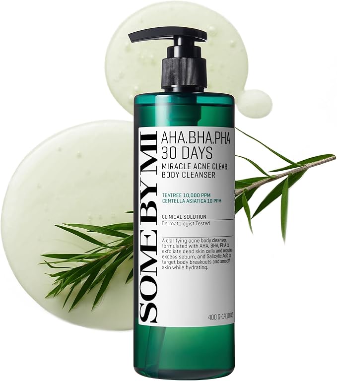 SOME BY MI AHA BHA PHA 30 Days Miracle Acne Clear Body Cleanser 400ml - Korean Back Acne Body Wash with Tea Tree - Exfoliating Salicylic Acid Body Wash for Smooth Skin - Korean Skincare Shower Gel