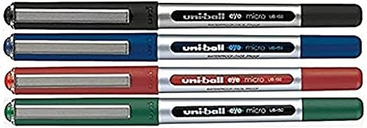 uni-ball UB-150E Liquid Ink Rollerball Pen - Fine 0.5mm Tip - Black, Blue, Green, Red - Pack of 4