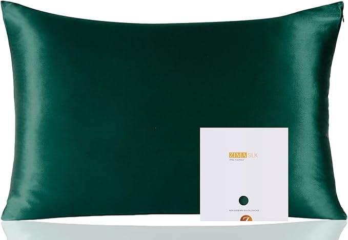 ZIMASILK 100% Mulberry Silk Pillowcase for Hair and Skin Health, Soft & Smooth, Both Sides Premium Grade 6A Silk, 600 Thread Count, with Hidden Zipper, 1pc (Standard 50x75 cm, Blackish Green)