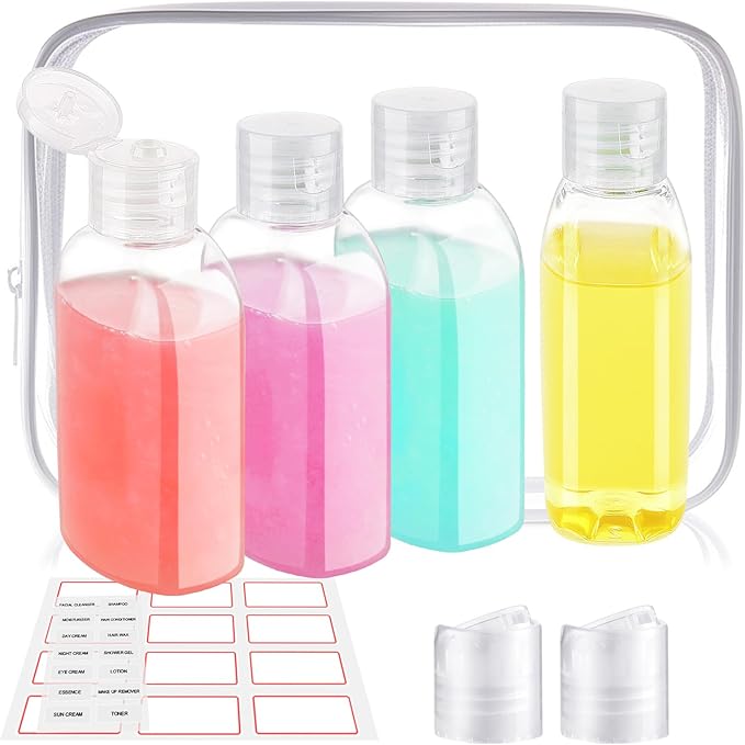 4 Pack Travel Bottles for Toiletries 100ml TSA Approved Travel Size Containers Leak Proof Shampoo and Conditioner Bottles Travel Essentials Plastic Squeeze Bottles with Flip Cap