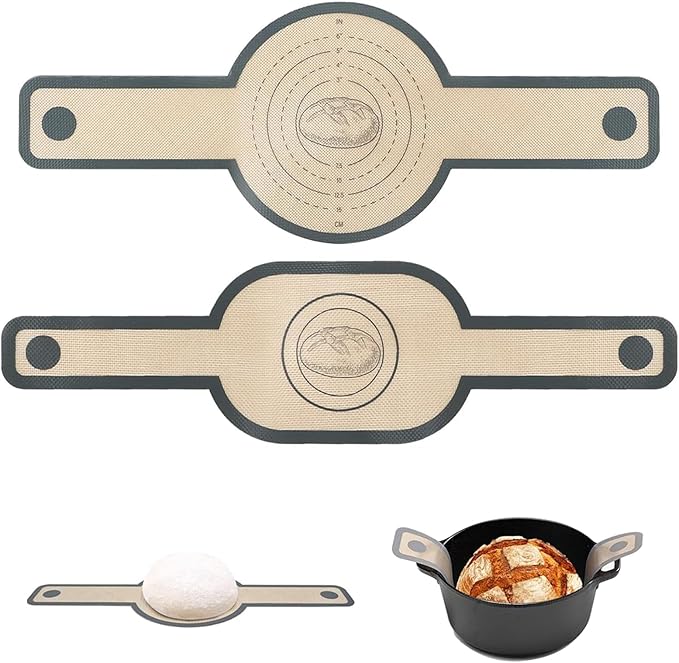 Silicone Bread Sling for Dutch Oven - Non-Stick Reusable Baking Mat Set with Heat-Resistant Handles, Eco-Friendly Sourdough Baking Supplies (Round & Oval)