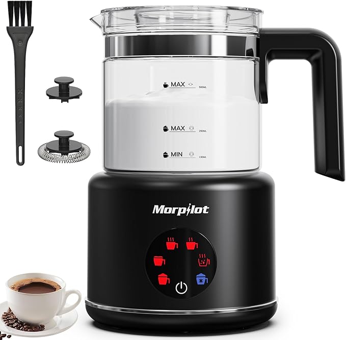 Milk Frother Electric 6 in 1 - Morpilot 500ml Automatic Milk Frothers Large Capacity Milk Steamer Visual Glass Hot Chocolate Maker Milk Warmer and Foamer for Coffee Latte