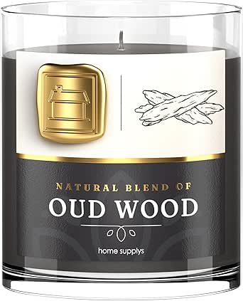 Large Oud Candle - Candle Gift for Women & Men with Lid - (280g/60hr) Long Burn Time with Oud, Rose, Bamboo & Eucalyptus - Organic & Vegan Scented - Relaxation, Aromatherapy & Wellness[Energy Class A]