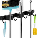 AceMining 3 Holders+4 Hooks Black Broom Holder Wall Mounted with Nails Installation, Heavy Duty Stainless Steel Mop Holder, Brush Mop and Broom Storage Self Adhesive