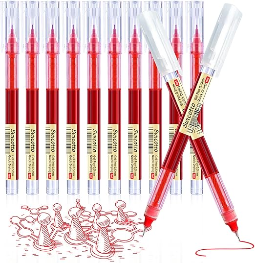 Gel Pens, 12pcs 0.5mm Red Gel Ink Pens, Ultra-Fast Drying, Gel Pen for Writing, Drawing, and Outlining, Red Pens for Student, office worker etc.