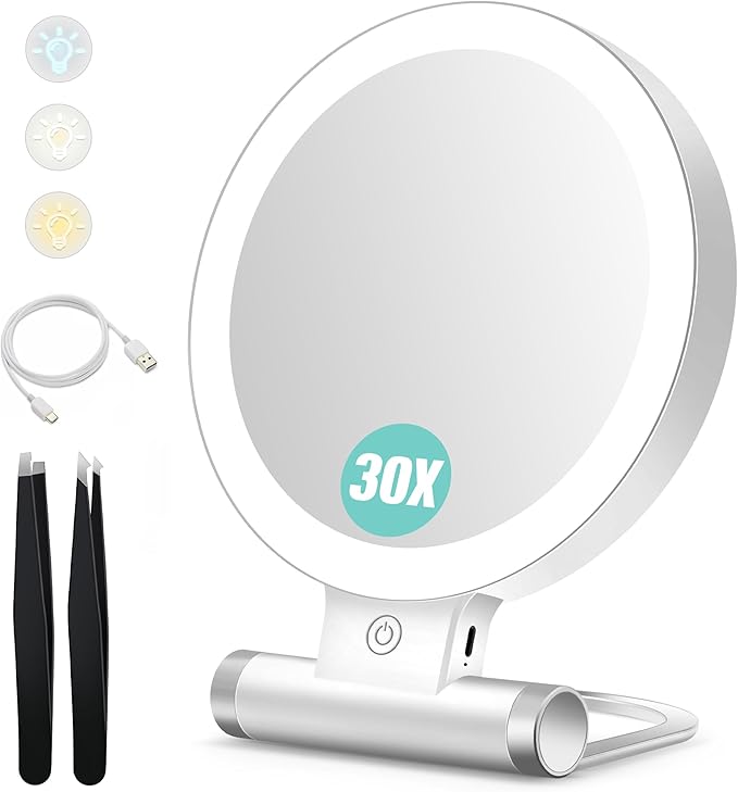 Magnifying Mirror with Light,30X/1X Double Sided Tabletop Portable Lighted Makeup Beauty Mirror