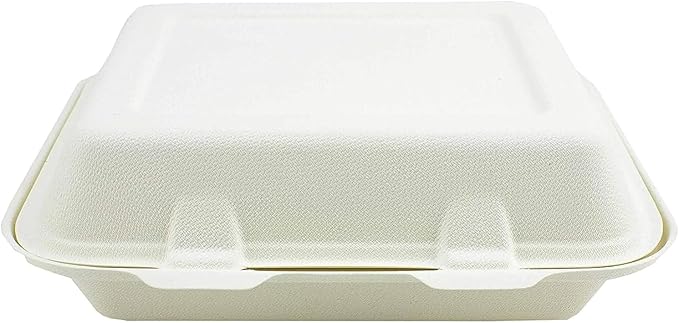 Biodegradable Sugarcane Clamshell Takeaway Box 9 x 6 Inch - Pack of 50 - Eco-friendly Packaging