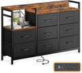 ODK Chest of Drawers Bedroom, Contains 2 USB & 2 AC Ports Sockets, Storage Dresser with 8 Fabric Drawers Suitable for Bedrooms, Living Rooms, Retro Color