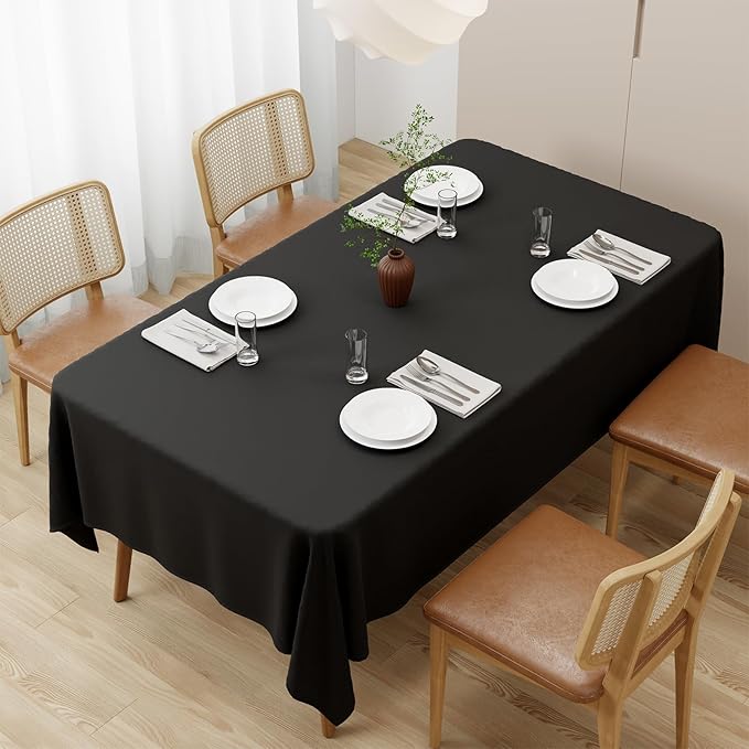 Large Black Table Cloths 150x260cm(59x102Inch), Long Rectangular Table Cloth, Washable Polyester Fabric Tablecloth for Wedding Banquet Party Home Dining Table Cover