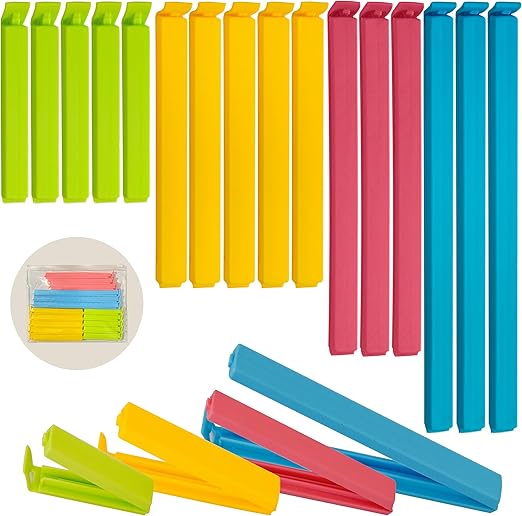 16 Pcs Sturdy Food Bag Clips for Food Storage Bags in 4 Sizes & 4 Colours - Food Clip for Keeping Food Fresh. Bag Clips for Food Storage and Sandwich Bagss. (Pack of 16)