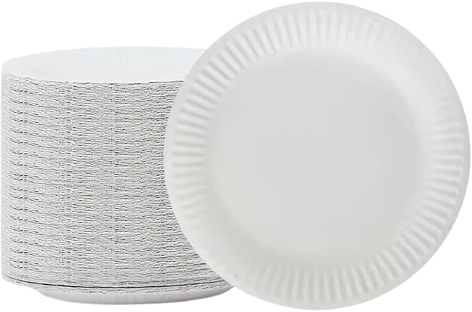 1ABOVE 100 Pack of 9-inch Disposable Paper Plates, 18cm White Paper Plates Perfect for Everyday use, Ideal for BBQ's, Parties and Events.