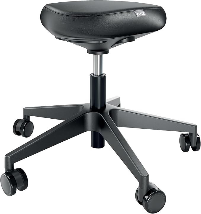 Leitz Ergo Height Adjustable (46-59cm) Stool On Wheels - Dual Density Foam Seat Cushion, Ergonomic Saddle Stool for Home, Office, Professionals and Hobbyists, Ergo Range, Black, 65780095
