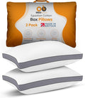 Premium Egyptian Cotton Box Pillows Hotel Quality Pillows for Back Stomach and Side Sleepers Down Alternative Filling Bed Pillow Hypoallergenic Breathable Washable Cover (Pack of 2) (Grey)