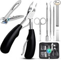 Heavy Duty Stainless Steel Toenail Clippers Set - 7PC Set for Thick & Ingrown Nails, Professional Pedicure Toenail Scissors & More
