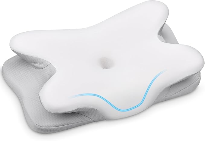 Memory Foam Pillow Neck Pillow, Ultra Pain Relief Side Sleeper Pillow for Neck Support, Ergonomic Cervical Pillow Cozy Sleeping, Bed Pillow for Side Back Stomach Sleeper (White)