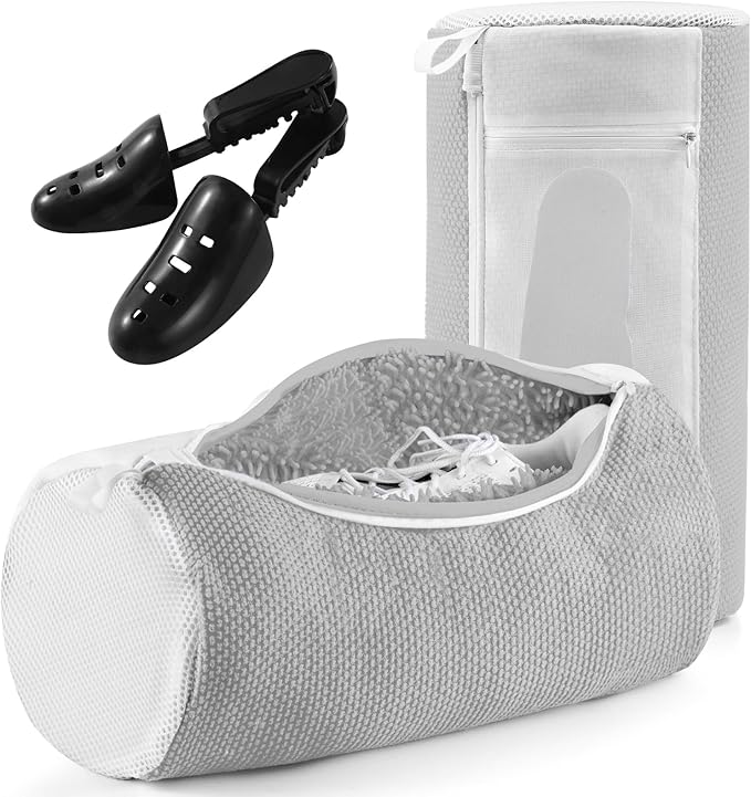 Shoe Washing Machine Bag 2 Pack, 360° Wrap-Around Cleaning Trainers Laundry Bags With Mesh Pockets 3 In 1 Clean, Reusable Sneaker Washing Bag With Shoe Trees, Hidden Zipper, Grey