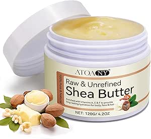 Organic Shea Butter, Raw & Unrefined Shea Butters with vitamins A, E & F, Nourishes Soothes & Softens Dry Skin, Natural Long-lasting Hydration Pure Shea Butter for Body, Face & Hair Care