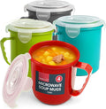 SOL 4pk Microwave Soup Mugs 700ml – Plastic Soup Containers with Handles and Lids – Stackable Bowls for Reheating and Serving – Ideal for Home, Office or School – Microwave & Dishwasher Safe