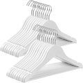 SONGMICS Wood Children's Hangers, Pack of 20 Kid's Clothes Hangers, with Trousers Bar, Shoulder Notches, 360° Swivel Hook, 35 cm Long, White and Silver CRW06W-20