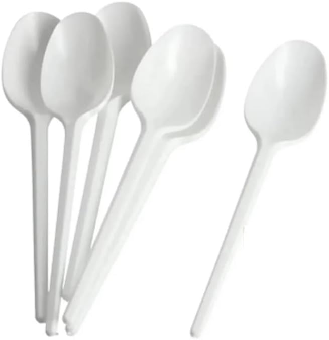 Pack of 100 White Economy Spoons Cutlery, Reusable Microwave- Safe Table Spoon, Ideal for Birthday, Parties, Wedding, Camping and Daily Use (Spoons-100)