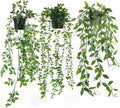 Yafe 3 Pack Artificial Hanging Plants, Fake Ivy Potted Plant Outdoor Artificial Trailing Fake Ivy Vines Decor Faux Hanging Plant with Pot Greenery for Home Decor Garden Wall Indoor