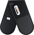 Double Oven Gloves Heat Resistant by Laffair® - Black Oven Gloves - Non-Slip Silicone - Black Kitchen Accessories - Modern Oven Mitt & Potholder for Home Cooking - Maximum Heat Protection