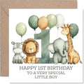 1st Birthday Cards for Boys - Jungle Numbers - Happy Birthday Card for 1 Year Old Boy Step Son Nephew Godson Son, 145mm Bday Greeting Cards