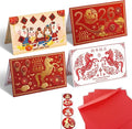 Chinese New Year Cards, 4 Pack Year of The Horse 2026 Greeting Cards with Red Envelopes and Stickers, Lucky Money Pocket Hong Bao Greetings Business Friends Family