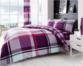 Checkered Duvet Cover Sets, Soft & Warm Polycotton Printed Bedding Double Bed Set,3 pieces, Purple