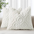 decorUhome Set of 2 Faux Fur Cushion Covers 45x45 cm, Decorative Soft Plush Fluffy Velvet Cushion Cover 18X18 Inch,Square Boho Neutral Pillow case for Sofa, Cream White