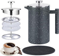 Cafetiere French Press Coffee Maker with Capacity of 1000ml / 8 Cup Double Walled Insulated Coffee Press for Ground Coffee at Home Travel Large Caffettiera Gift Set for Woman Man Marble Color