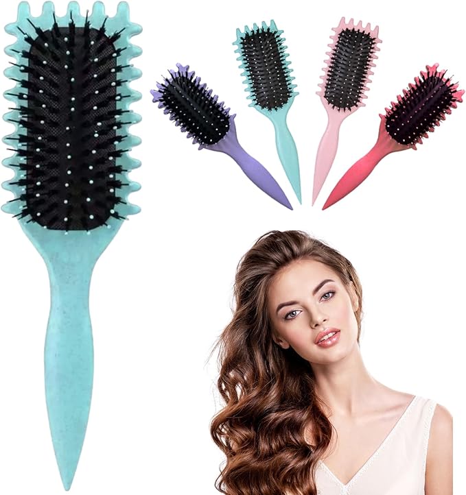 Curl Defining Brush Curly Hair Products Premium Boar Bristle Detangle Hair Brush for Perfectly Shaped and Defined Curls Detangling (Green)