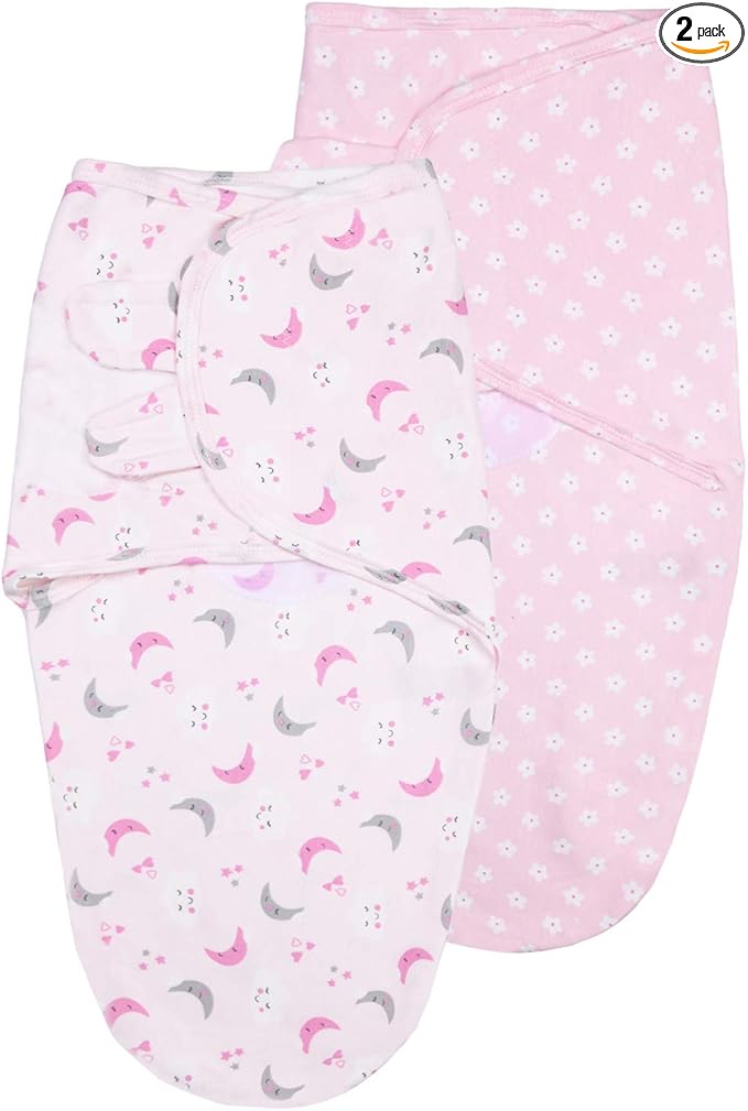 Vicloon Organic Cotton Baby Swaddle Blanket Wrap, 2 Pack, Pink, Graphic Pattern, 75x60cm, 0-3 Months, 7-14lbs